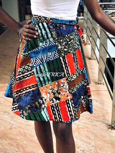 Vintage Batik Wrap Mini kitenge Skirt / African Round Skirt