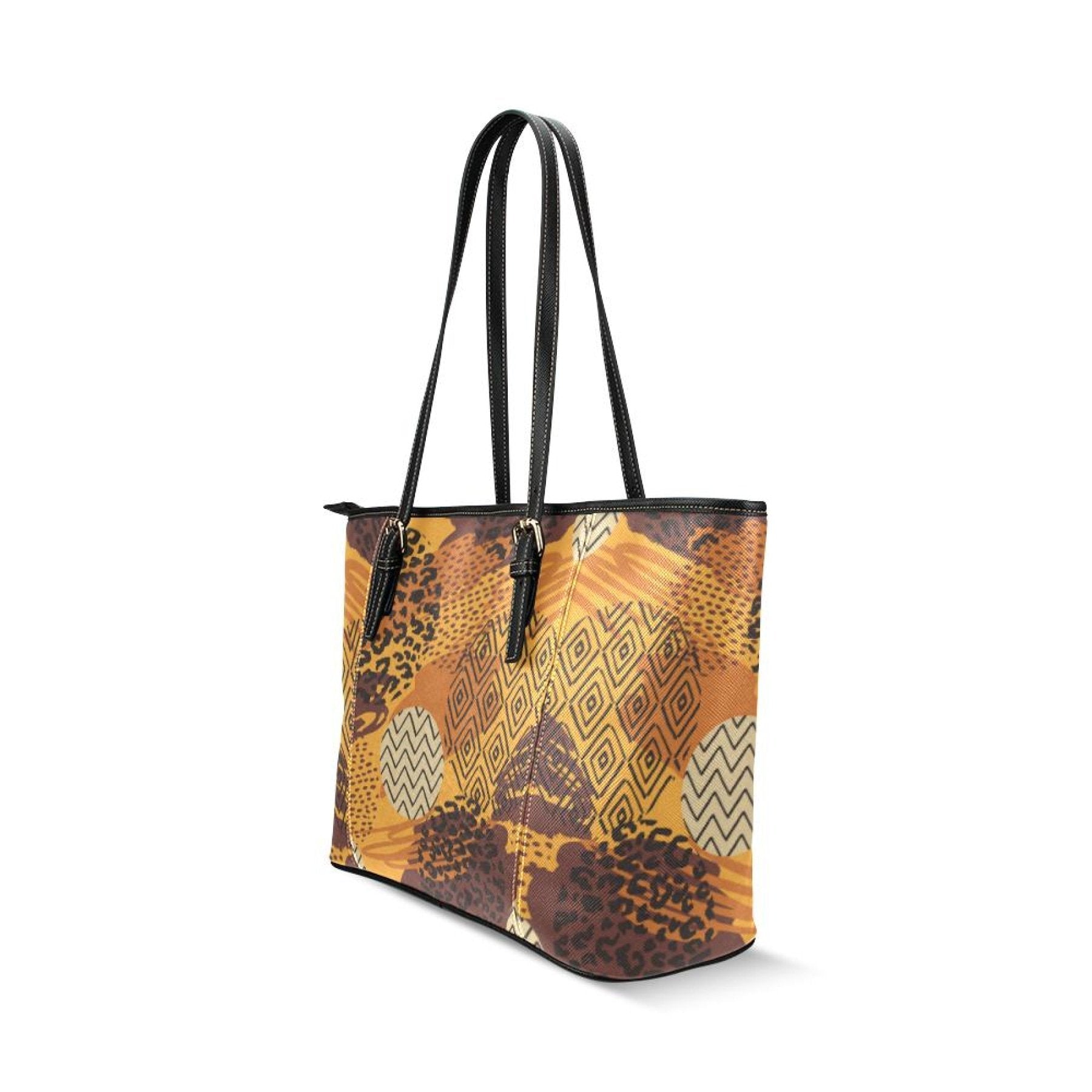 Shoulder Bag - Brown Geometric Style Large Leather Tote Bag