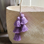 Beautiful Straw Tote Bag - with Purple Tassels