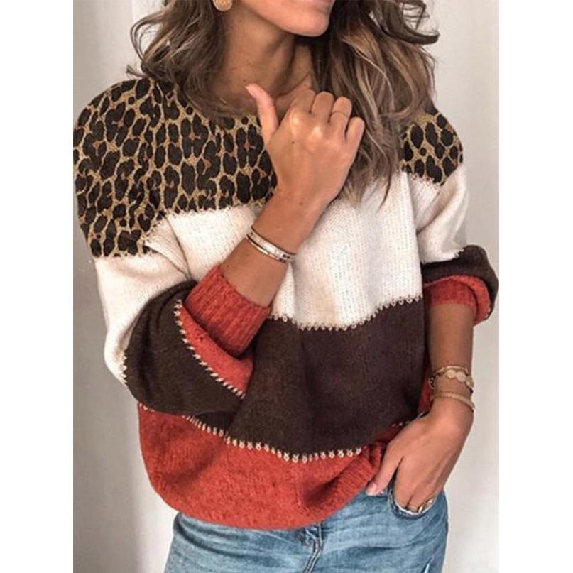 Patchwork Leopard Printed Pullover Sweater