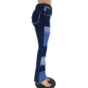 Patchwork Pants Hight Waist  Straight Denim Jeans
