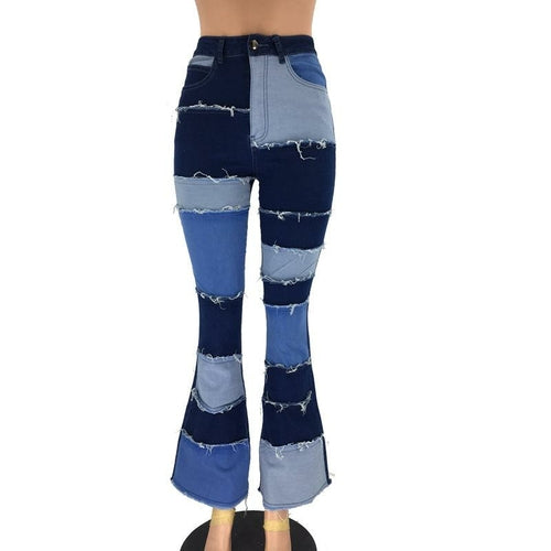 Patchwork Pants Hight Waist  Straight Denim Jeans