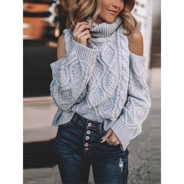 Off Shoulder Long Sleeve Beautiful Knitted Sweater - Royal Crown