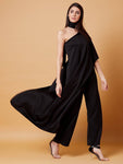 Elegant Black Scuba Solid Jumpsuit With Choker Neck For Women