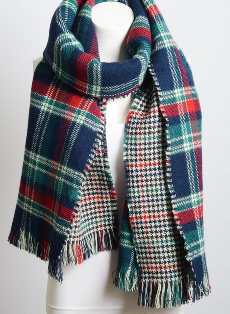 Navy Blue & Green Classic Blanket Scarf - Royal Crown