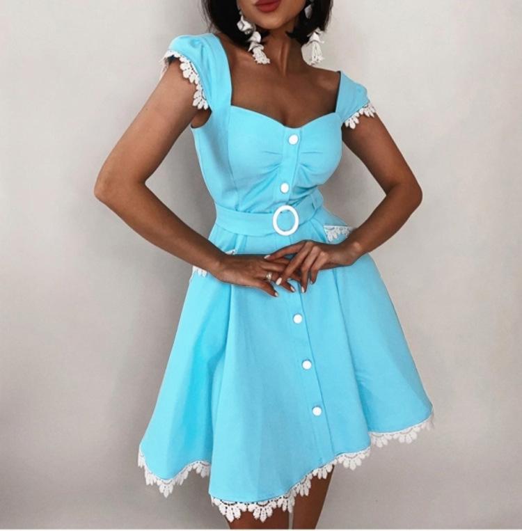 Women Sleeveless Ruffle Hem Swing Dreess
