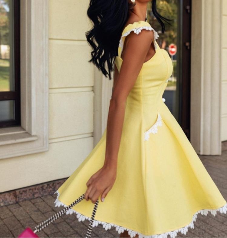 Women Sleeveless Ruffle Hem Swing Dreess