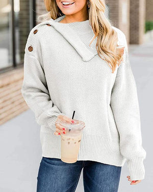 Long Sleeve Button Knitted Sweater