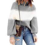 Hit Color Patchwork Women Long Sleeve Sweater