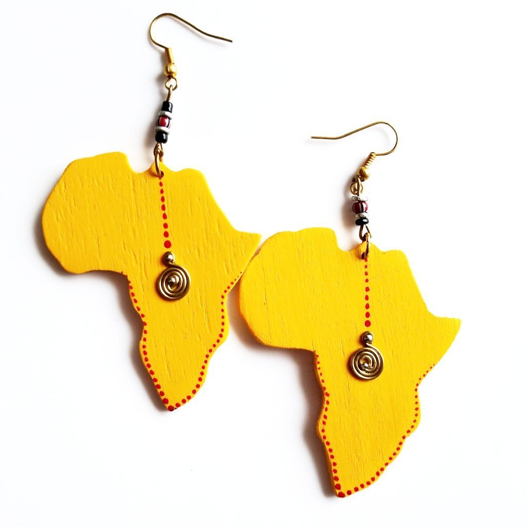 Map of African Earrings Wooden Earrings