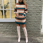 Knitted color stripe sweater loose jumperdress