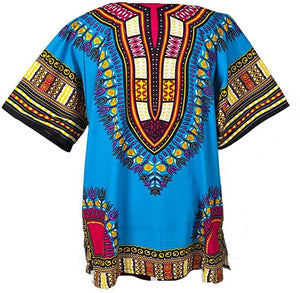 Blue African dashiki unisex shirt, plus size dashiki women dress shirt