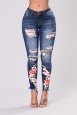 Summer woman ripped Jeans With Embroidery hole Sexy High Waist