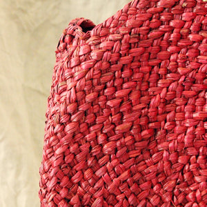 Red Luna Bag - Round Handwoven Straw Tote Bag