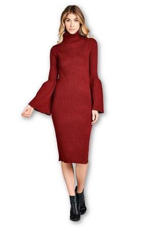 Turtleneck Sweater Dress with Bell Sleeve