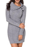 Asymmetric Buttoned Collar Grey Bodycon Dress