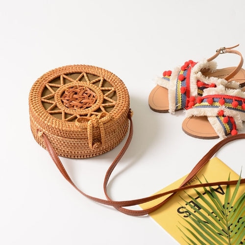Beautiful Bali Vintage Handmade Crossbody Leather Bag Round