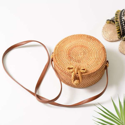 Beautiful Bali Vintage Handmade Crossbody Leather Bag Round
