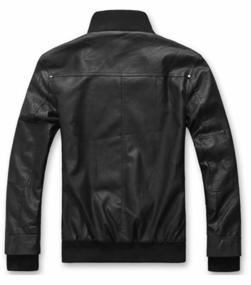 Mens Hooded Faux Leather Biker Jacket
