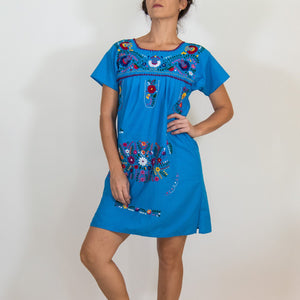 Blue Vintage Dress with Hand embroidered Flowers