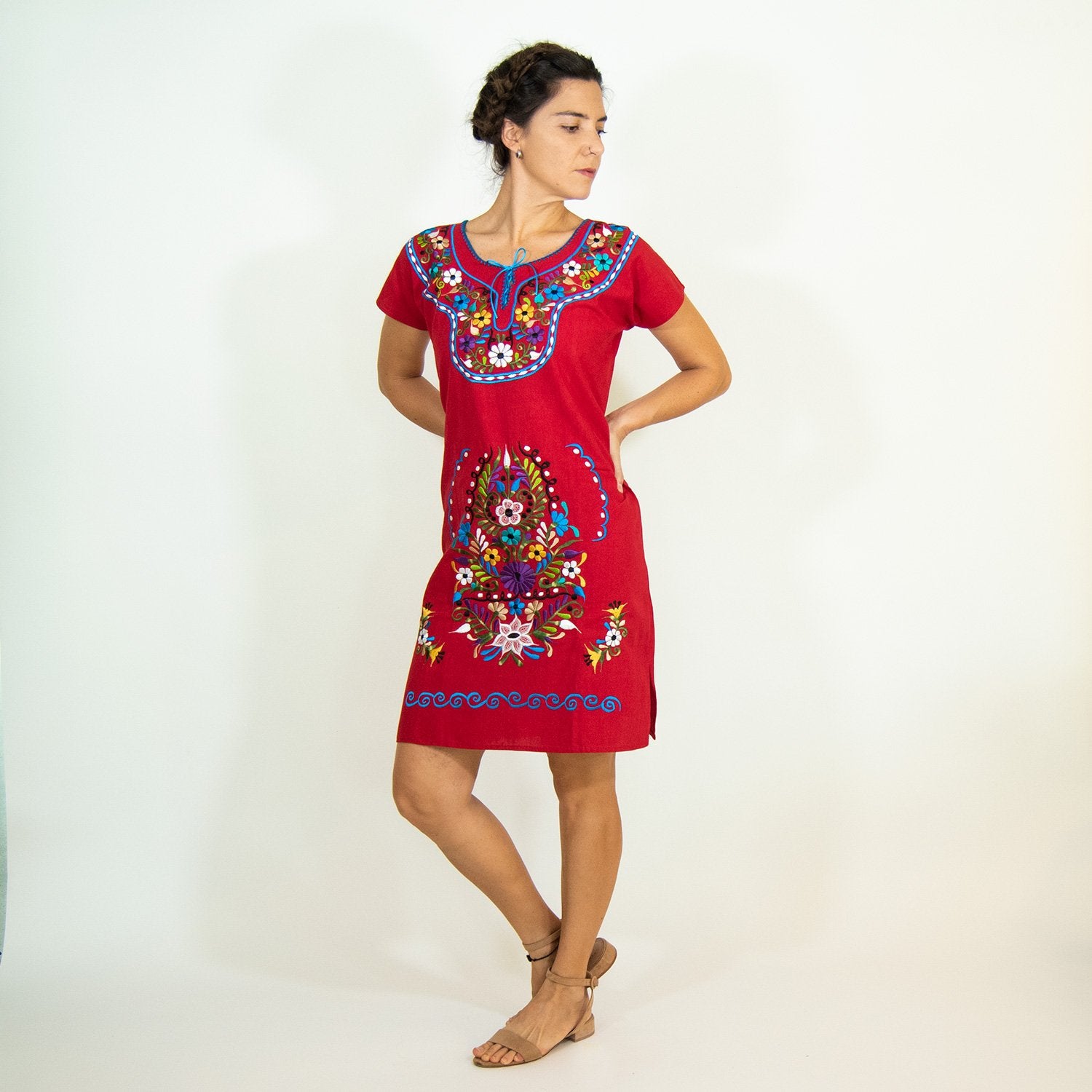 Multi-Color Embroidery Mexican Dress