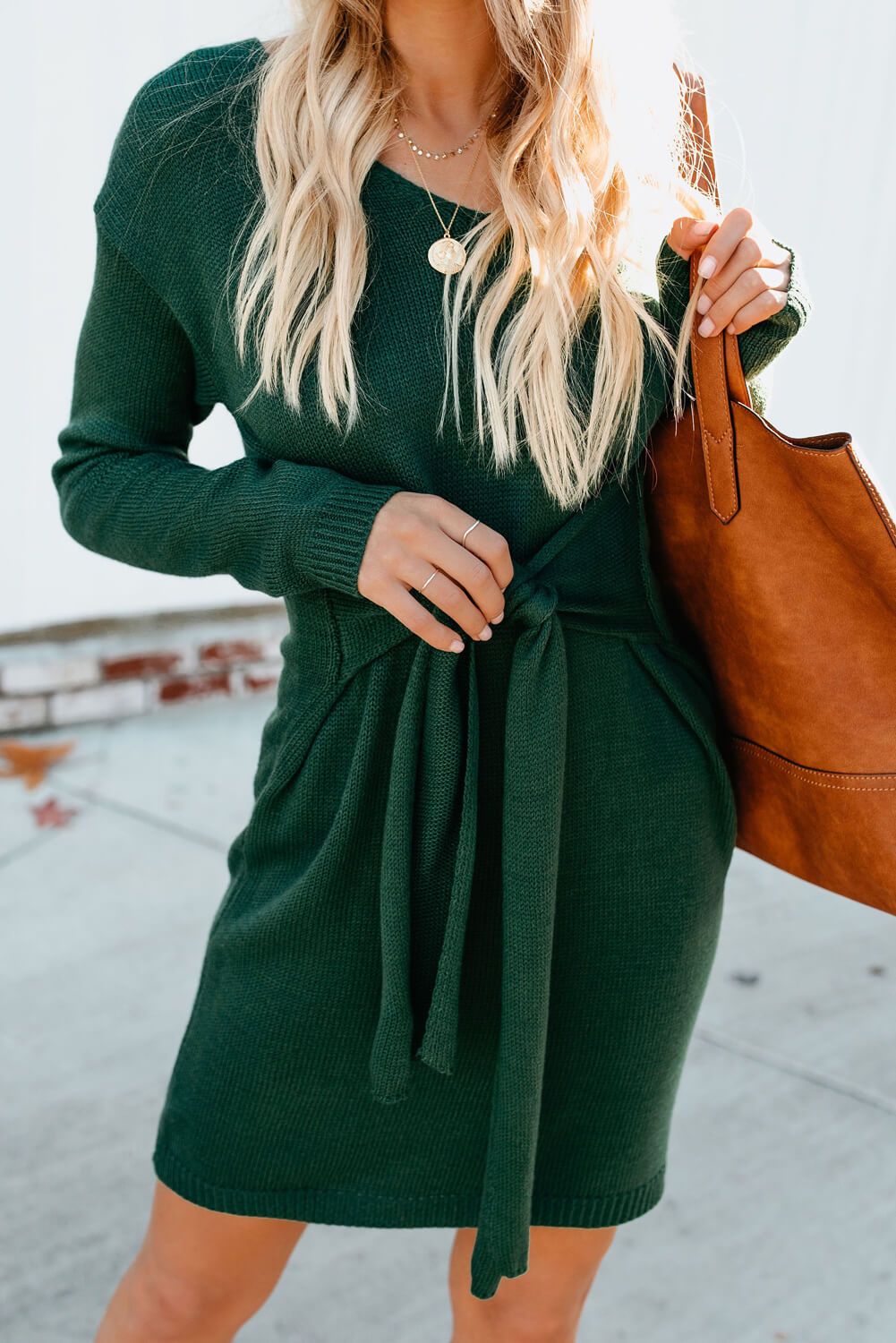 Don’t Let Me Go Tie Green Sweater Dress
