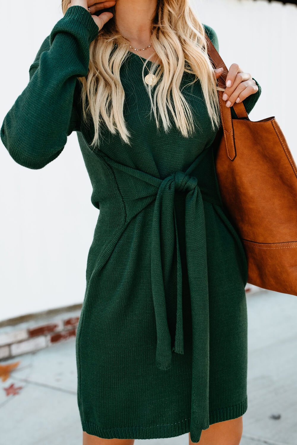 Don’t Let Me Go Tie Green Sweater Dress
