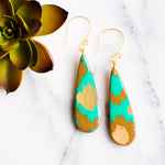 Teardrop Teal and Gold Indian Paper Earrings - Royal Crown