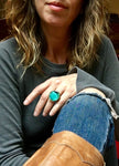 Gorgeous Adjustable Handmade Statement Ceramic Ring in Black and Teal