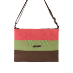 Cross-Body Bag in Brown Leather with Coral and Green Stripe
