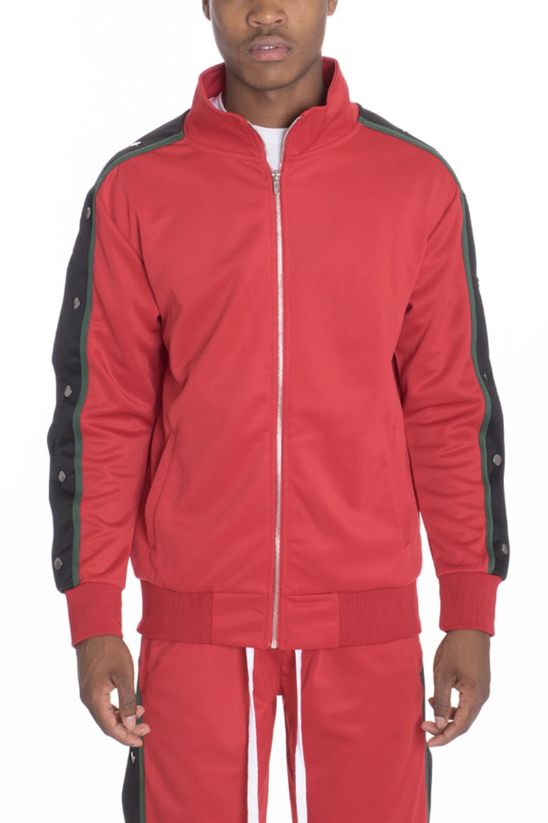 SNAP BUTTON TRACK JACKET- RED