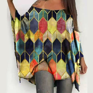 Sexy Off Shoulder Geometric Print Women Blouse