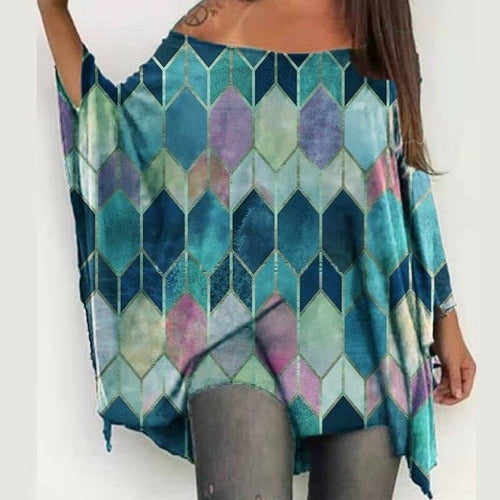 Sexy Off Shoulder Geometric Print Women Blouse