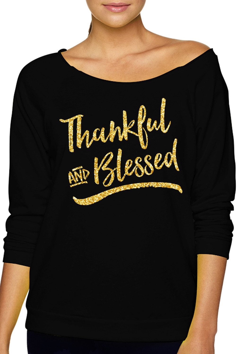 Thankful & Blessed Sweatshirt with Gold Glitter Print
