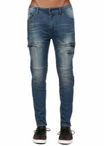 Konus Men's Skinny Jeans in Biker Style in Indigo