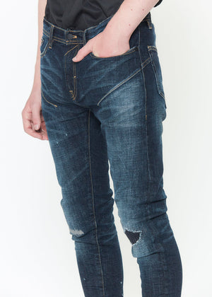 Konus Men's Skinny Jeans w/ Repair Work in Sky Blue