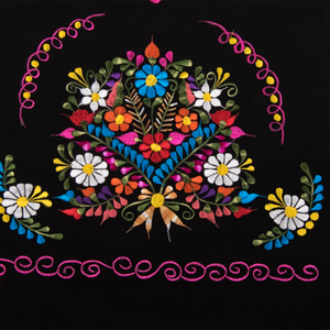 Vintage Dress with Mexican Embroidered Flowers