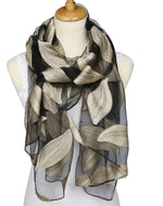 Jacquard Silk Scarf with Leaf Design - Soft Touch