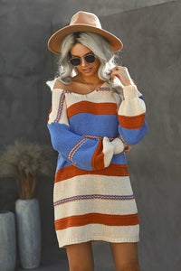 Multicolor Cable Knit Sweater Dress