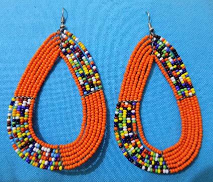 Maasai Handcrafted Earrings, African traditional earrings (Orange)