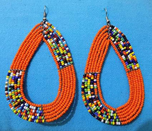 Maasai Handcrafted Earrings, African traditional earrings (Orange)