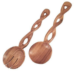 Traditional Twisted wooden Salad Server. African hand curved spoon