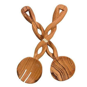 Traditional Twisted wooden Salad Server. African hand curved spoon