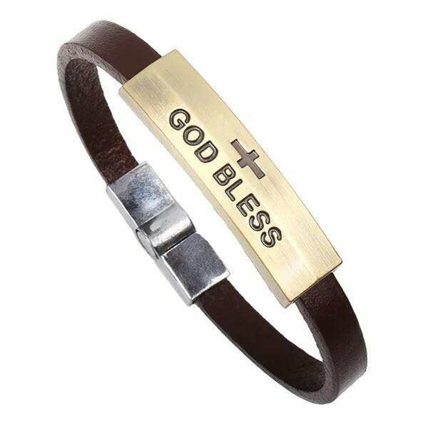 Handcrafted Christian God bless Arm Leather Brecelet