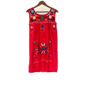 Red Vintage Dress with Hand embroidered Flowers