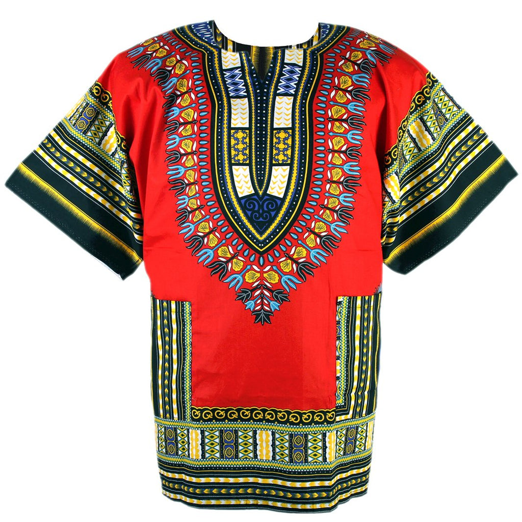 Red African dashiki unisex shirt, African clothing women dress shirt