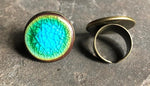 Gorgeous Adjustable Handmade Statement Ceramic Ring in Black and Teal