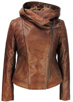 Sasha High Fashion Womens Hooded Leather Jacket