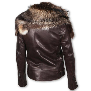 Womens Fur Collar Biker Leather Jacket