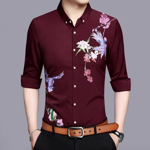 Mens Slim Fit Long Sleeve Floral Pattern Shirt
